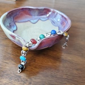 Multi stone silver bracelet 7.5 inches